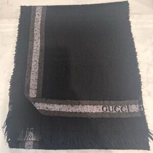 Gucci Black Scarf with Gray Stripe Detail